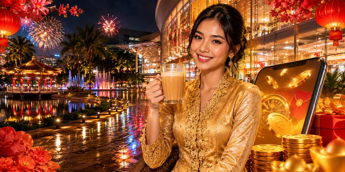 Pengguna Malaysia dalam kebaya menyemak bonus rebat e-sukan di platform t800